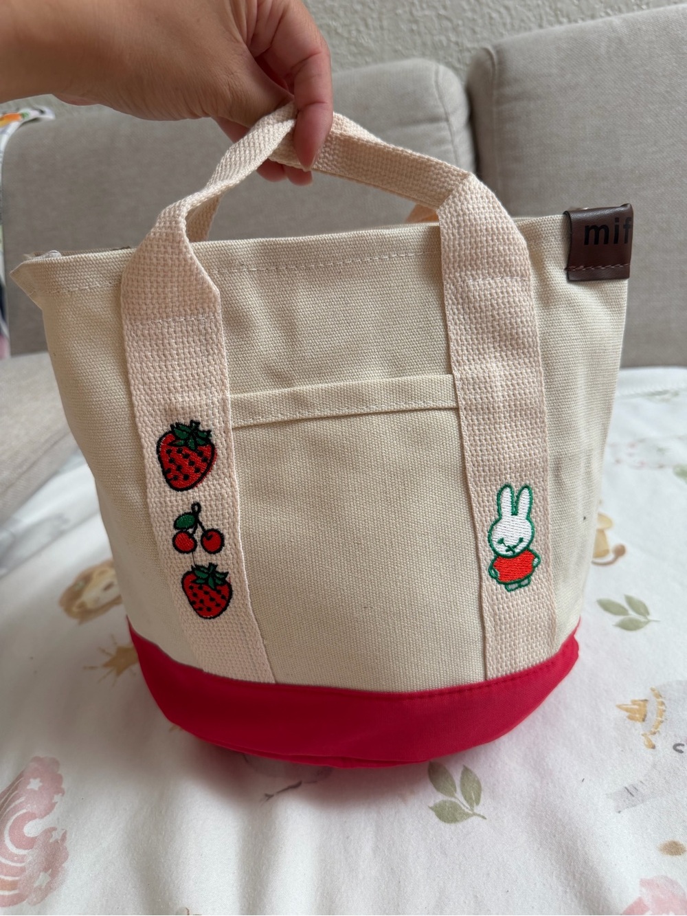 Canvas Kids Tote Bag in Cream and Red
